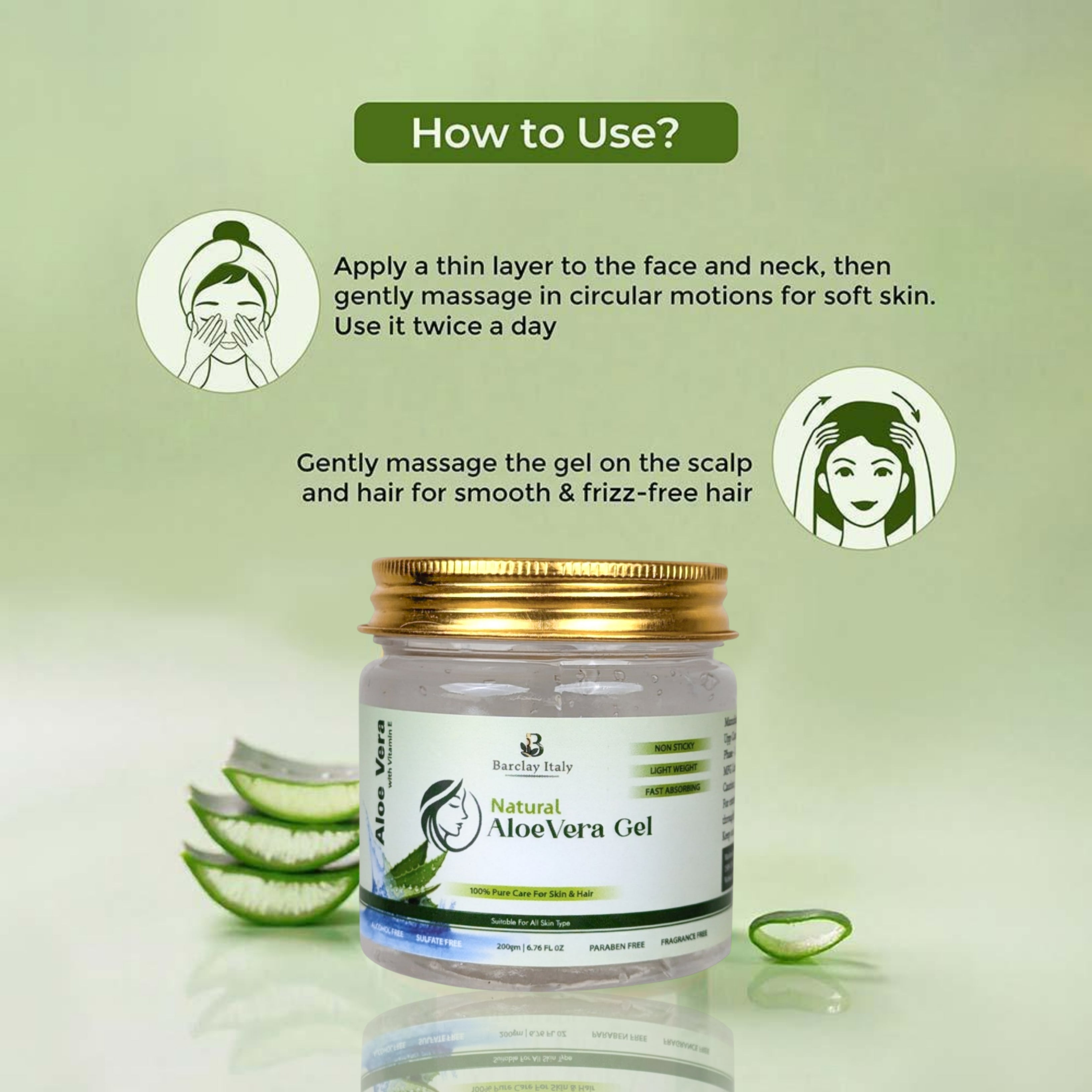 98% Aloe Vera Gel for Face, Hair & Scalp – With Vitamin E – 200ml