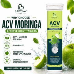 Barclay Italy ACV Moringa Effervescent Tablets | Apple Cider Vinegar 750 mg, Garcinia Cambogia 300 mg & Moringa Extract 100 mg | Sugar-Free | Craving Control & Weight Management Support