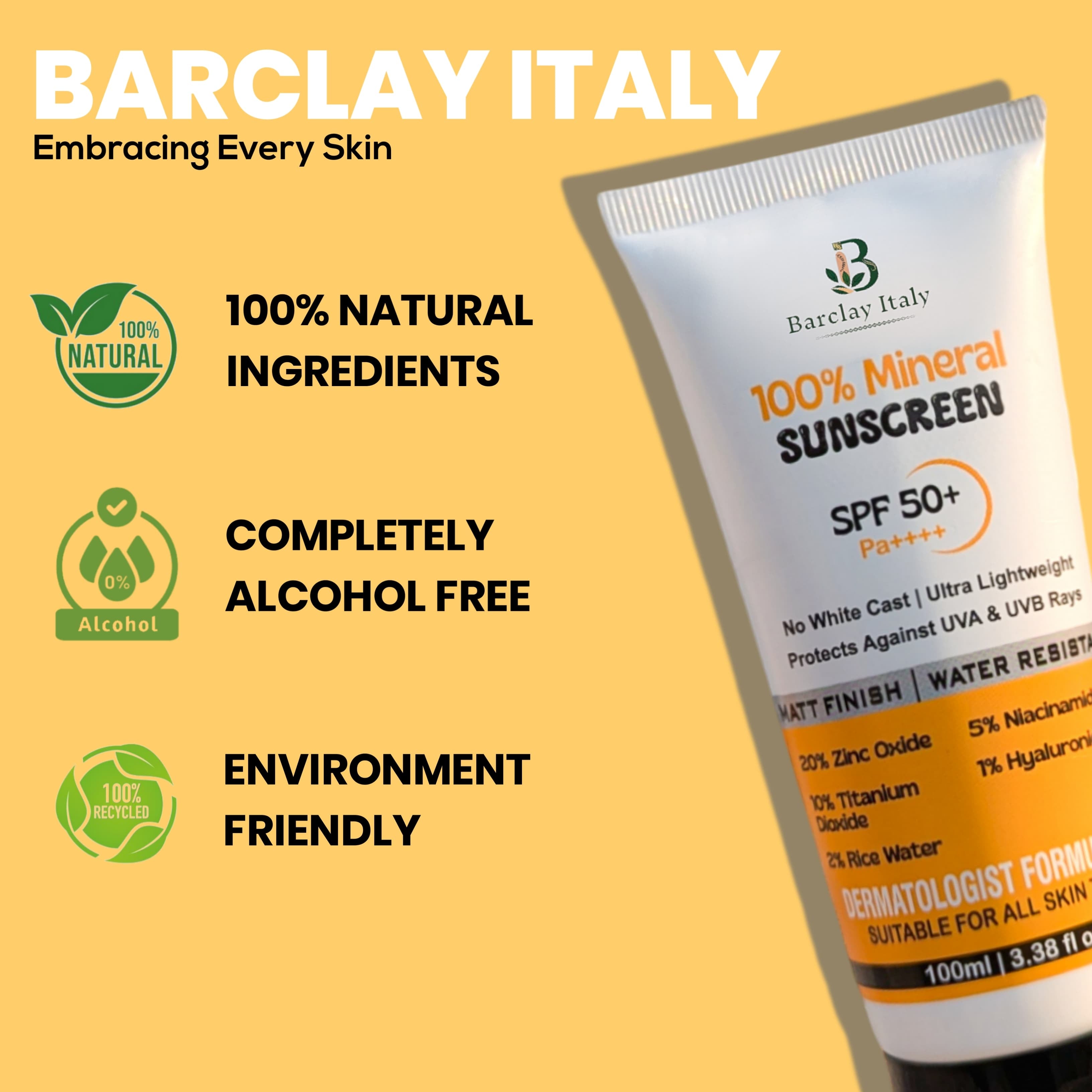 100% Mineral Sunscreen SPF 50+ Oil-Free, Matte, No White Cast