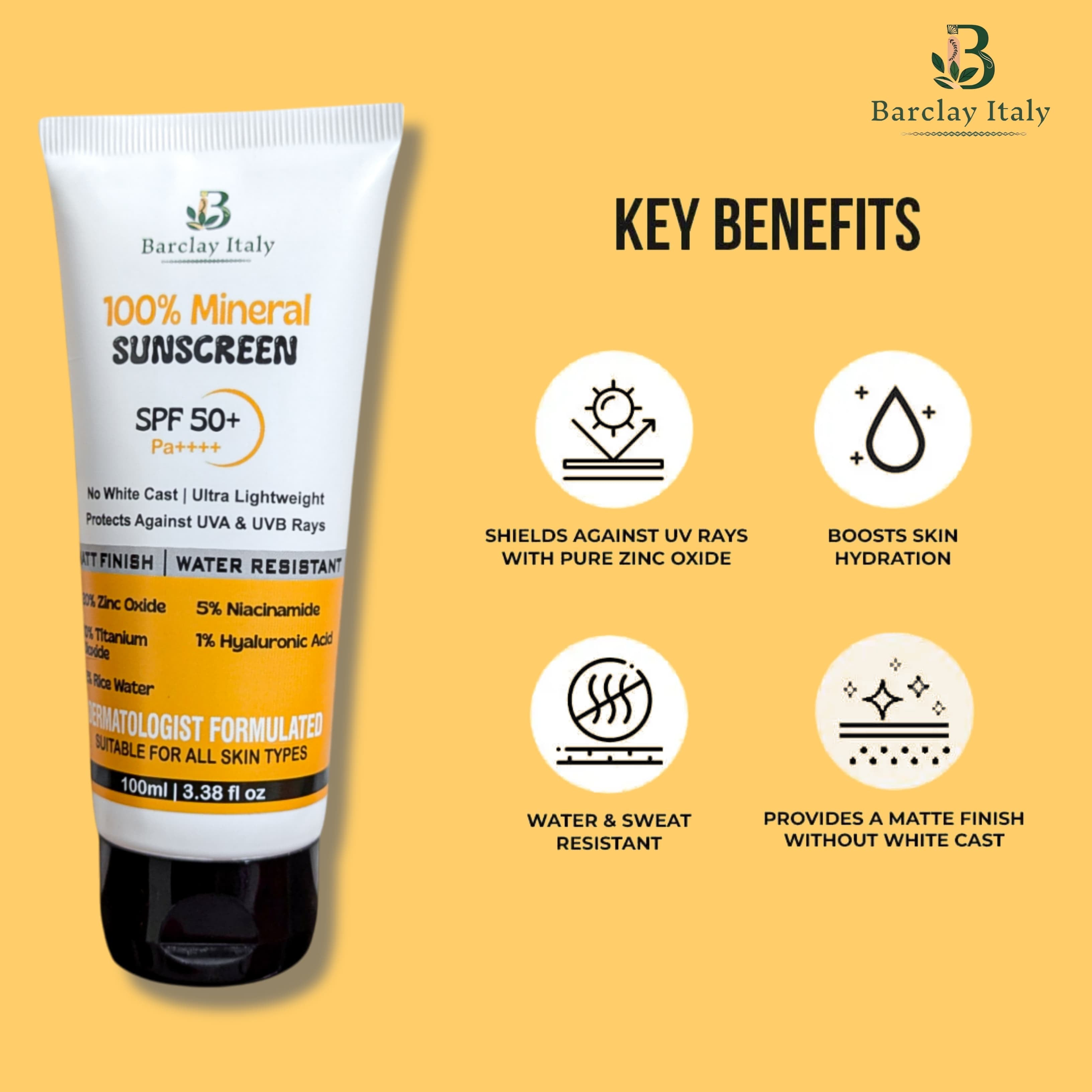 100% Mineral Sunscreen SPF 50+ Oil-Free, Matte, No White Cast