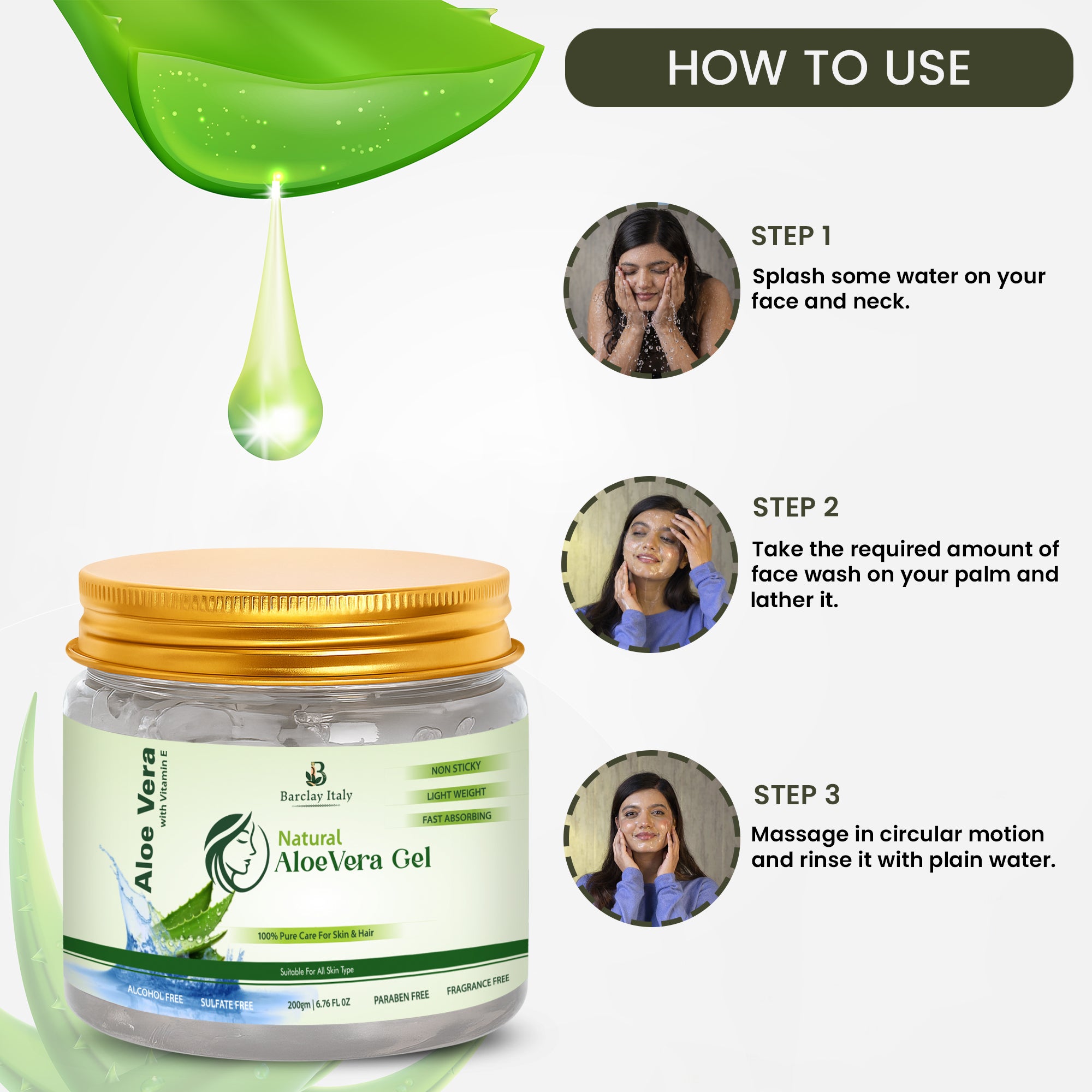 98% Aloe Vera Gel for Face, Hair & Scalp – With Vitamin E – 200ml – Barclay  Italy