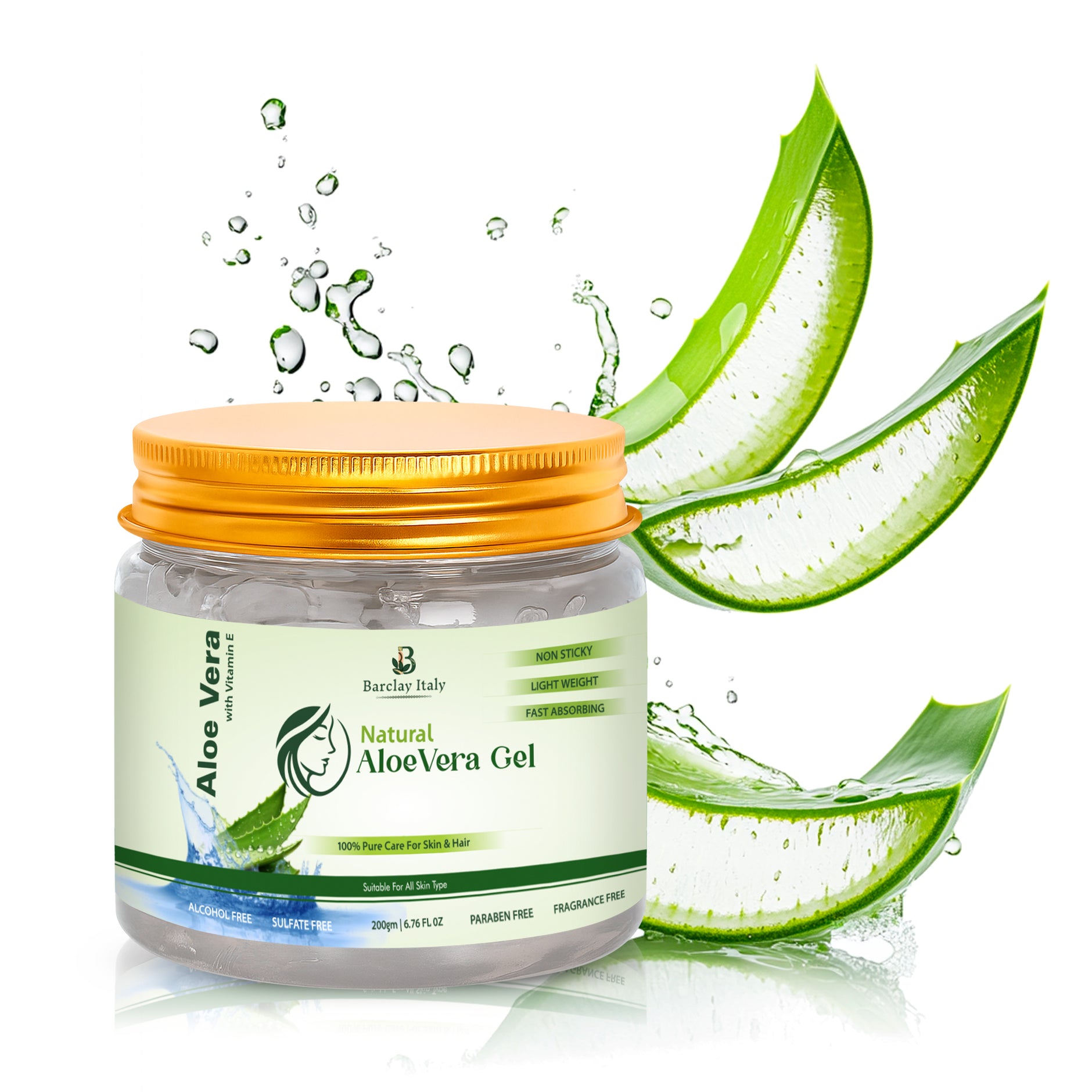 98% Aloe Vera Gel for Face, Hair & Scalp – With Vitamin E – 200ml – Barclay  Italy